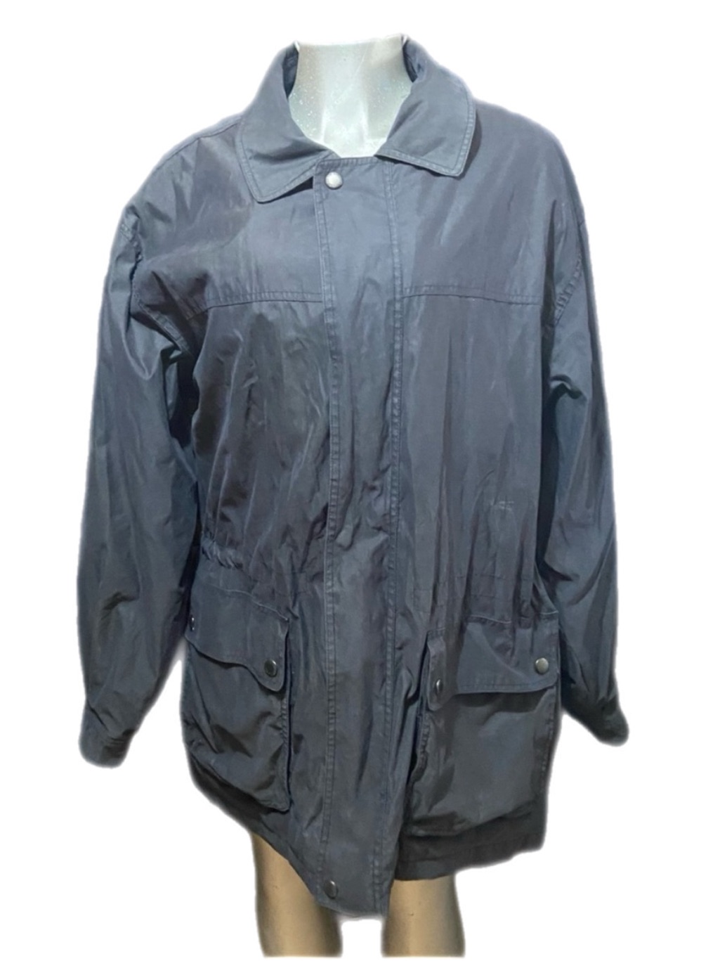 Claiborne Long Quilted Jacket Coat Winter Snow Lined Navy Blue Draw Strings Xl